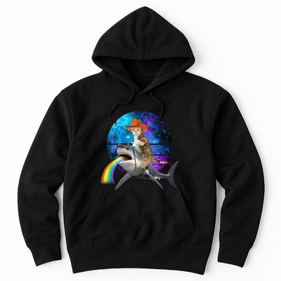 Funny Cat Riding Shark Puking Rainbow Galaxy Space Humor Pun Ank Op Hoodie