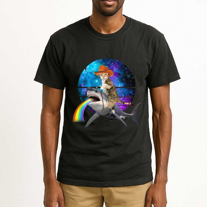 Funny Cat Riding Shark Puking Rainbow Galaxy Space Humor Pun Ank Op Tall T-Shirt