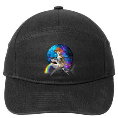 Funny Cat Riding Shark Puking Rainbow Galaxy Space Humor Pun Ank Op 7-Panel Snapback Hat