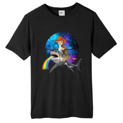 Funny Cat Riding Shark Puking Rainbow Galaxy Space Humor Pun Ank Op Tall Fusion ChromaSoft Performance T-Shirt