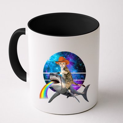 Funny Cat Riding Shark Puking Rainbow Galaxy Space Humor Pun Ank Op Mug