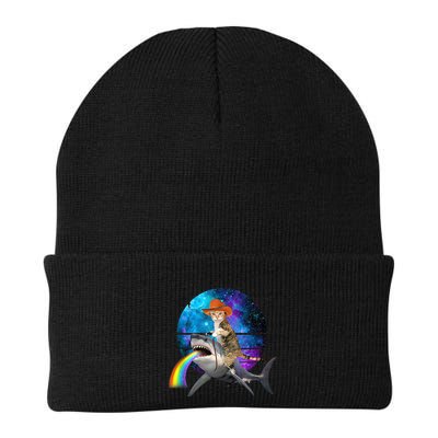 Funny Cat Riding Shark Puking Rainbow Galaxy Space Humor Pun Ank Op Beanie