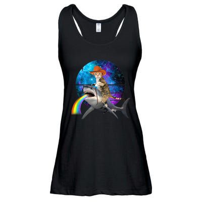 Funny Cat Riding Shark Puking Rainbow Galaxy Space Humor Pun Ank Op Ladies Essential Flowy Tank