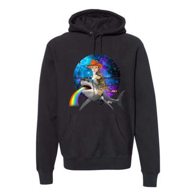 Funny Cat Riding Shark Puking Rainbow Galaxy Space Humor Pun Ank Op Premium Hoodie