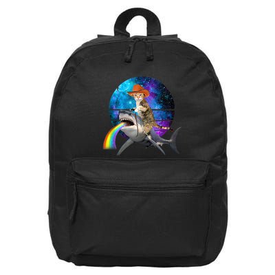 Funny Cat Riding Shark Puking Rainbow Galaxy Space Humor Pun Ank Op 16 in Basic Backpack