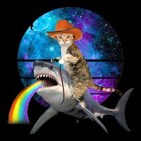 Funny Cat Riding Shark Puking Rainbow Galaxy Space Humor Pun Ank Op 16 in Basic Backpack