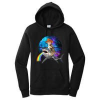 Funny Cat Riding Shark Puking Rainbow Galaxy Space Humor Pun Ank Op Women's Pullover Hoodie