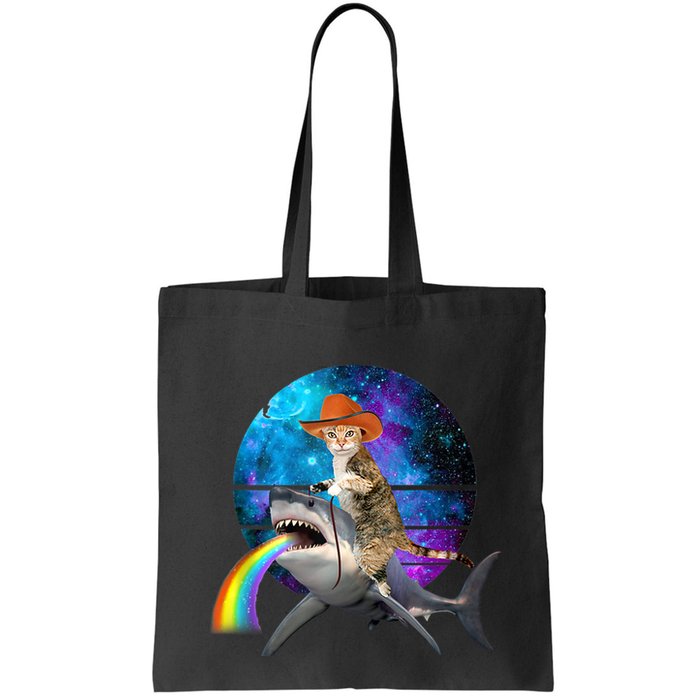 Funny Cat Riding Shark Puking Rainbow Galaxy Space Humor Pun Ank Op Bag