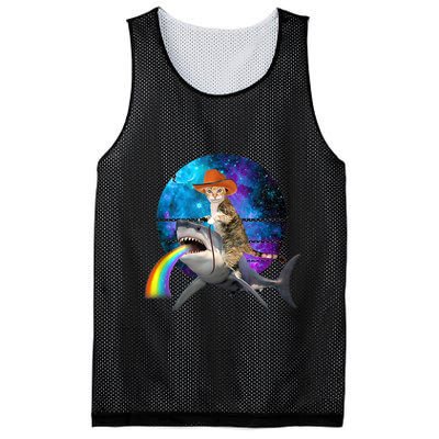 Funny Cat Riding Shark Puking Rainbow Galaxy Space Humor Pun Ank Op Mesh Reversible Basketball Jersey Tank