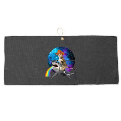 Funny Cat Riding Shark Puking Rainbow Galaxy Space Humor Pun Ank Op Large Microfiber Waffle Golf Towel