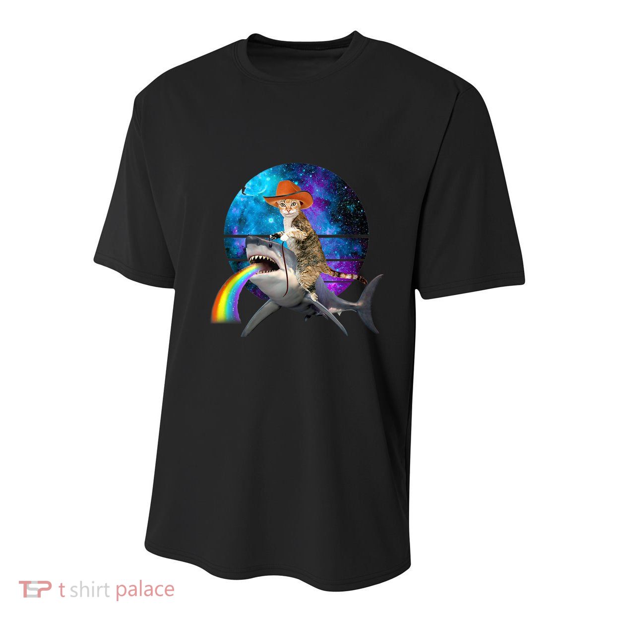 Funny Cat Riding Shark Puking Rainbow Galaxy Space Humor Pun Ank Op Youth Performance Sprint T-Shirt