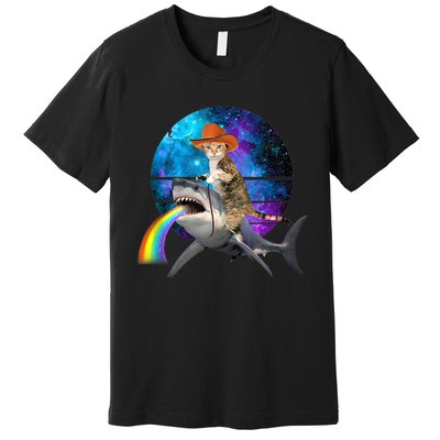 Funny Cat Riding Shark Puking Rainbow Galaxy Space Humor Pun Ank Op Premium T-Shirt