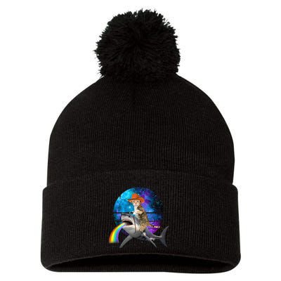 Funny Cat Riding Shark Puking Rainbow Galaxy Space Humor Pun Ank Op Pom Pom 12in Knit Beanie