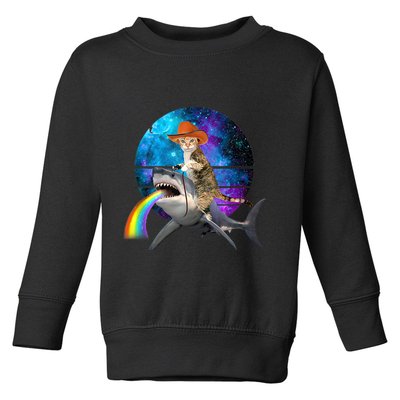 Funny Cat Riding Shark Puking Rainbow Galaxy Space Humor Pun Ank Op Toddler Sweatshirt
