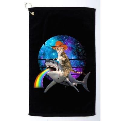 Funny Cat Riding Shark Puking Rainbow Galaxy Space Humor Pun Ank Op Golf Towel
