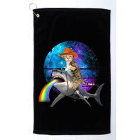Funny Cat Riding Shark Puking Rainbow Galaxy Space Humor Pun Ank Op Golf Towel