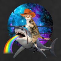 Funny Cat Riding Shark Puking Rainbow Galaxy Space Humor Pun Ank Op Golf Towel