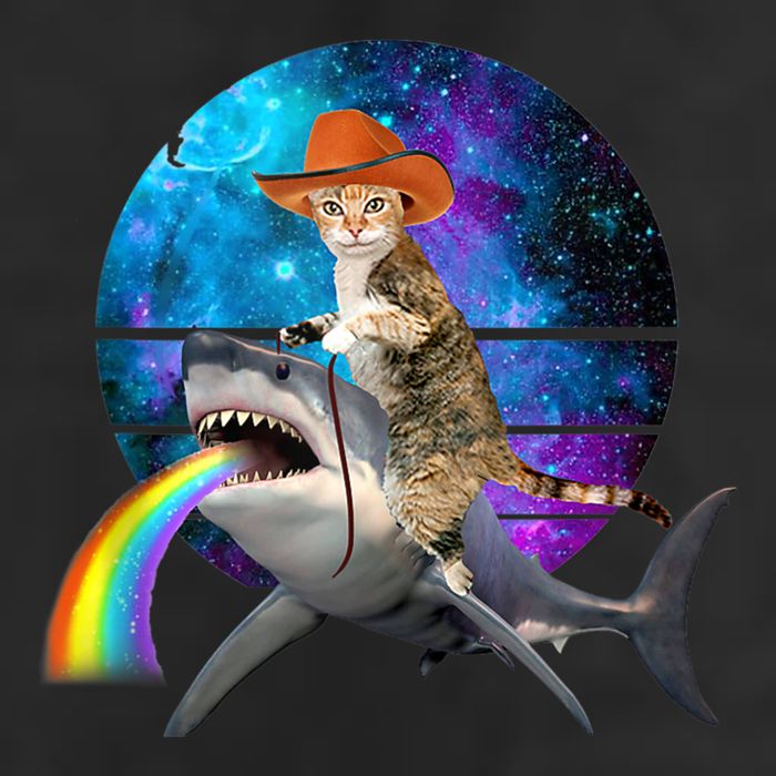 Funny Cat Riding Shark Puking Rainbow Galaxy Space Humor Pun Ank Op Golf Towel