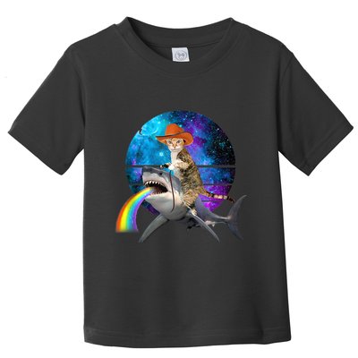 Funny Cat Riding Shark Puking Rainbow Galaxy Space Humor Pun Ank Op Toddler T-Shirt