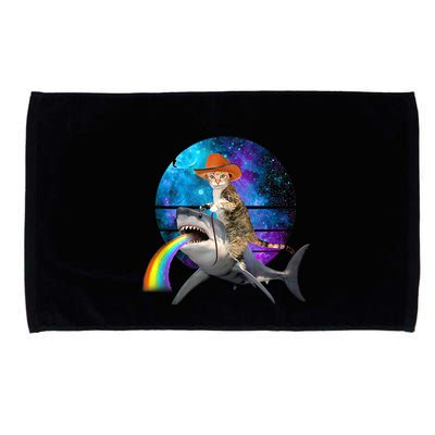 Funny Cat Riding Shark Puking Rainbow Galaxy Space Humor Pun Ank Op Microfiber Hand Towel