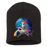 Funny Cat Riding Shark Puking Rainbow Galaxy Space Humor Pun Ank Op Short Acrylic Beanie