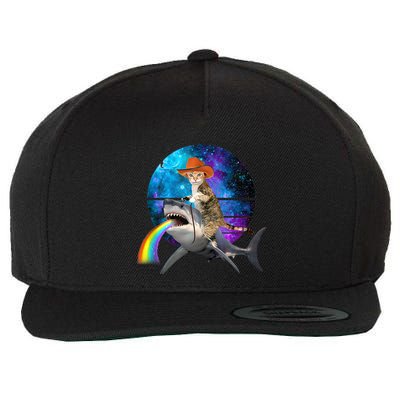 Funny Cat Riding Shark Puking Rainbow Galaxy Space Humor Pun Ank Op Wool Snapback Cap