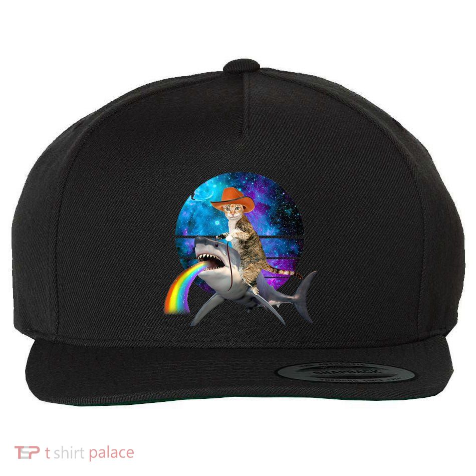 Funny Cat Riding Shark Puking Rainbow Galaxy Space Humor Pun Ank Op Wool Snapback Cap