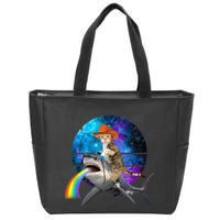 Funny Cat Riding Shark Puking Rainbow Galaxy Space Humor Pun Ank Op Zip Tote Bag