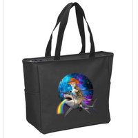 Funny Cat Riding Shark Puking Rainbow Galaxy Space Humor Pun Ank Op Zip Tote Bag