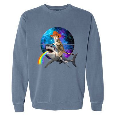 Funny Cat Riding Shark Puking Rainbow Galaxy Space Humor Pun Ank Op Garment-Dyed Sweatshirt