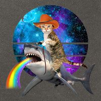 Funny Cat Riding Shark Puking Rainbow Galaxy Space Humor Pun Ank Op Cotton Canvas Backpack