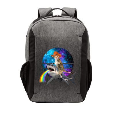 Funny Cat Riding Shark Puking Rainbow Galaxy Space Humor Pun Ank Op Vector Backpack