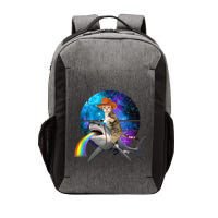 Funny Cat Riding Shark Puking Rainbow Galaxy Space Humor Pun Ank Op Vector Backpack