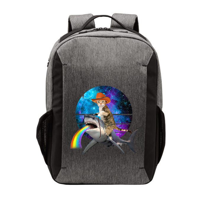 Funny Cat Riding Shark Puking Rainbow Galaxy Space Humor Pun Ank Op Vector Backpack
