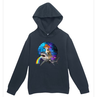 Funny Cat Riding Shark Puking Rainbow Galaxy Space Humor Pun Ank Op Urban Pullover Hoodie