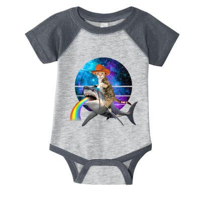 Funny Cat Riding Shark Puking Rainbow Galaxy Space Humor Pun Ank Op Infant Baby Jersey Bodysuit