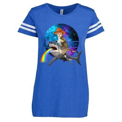 Funny Cat Riding Shark Puking Rainbow Galaxy Space Humor Pun Ank Op Enza Ladies Jersey Football T-Shirt