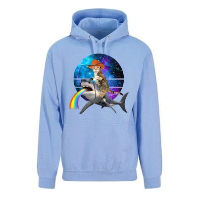 Funny Cat Riding Shark Puking Rainbow Galaxy Space Humor Pun Ank Op Unisex Surf Hoodie