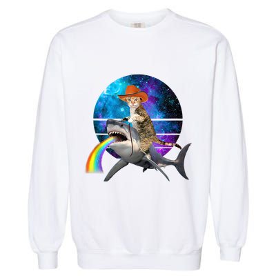 Funny Cat Riding Shark Puking Rainbow Galaxy Space Humor Pun Ank Op Garment-Dyed Sweatshirt