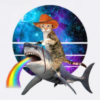 Funny Cat Riding Shark Puking Rainbow Galaxy Space Humor Pun Ank Op Garment-Dyed Sweatshirt