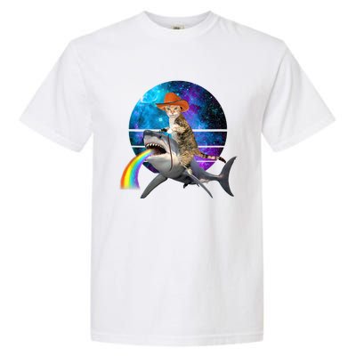 Funny Cat Riding Shark Puking Rainbow Galaxy Space Humor Pun Ank Op Garment-Dyed Heavyweight T-Shirt