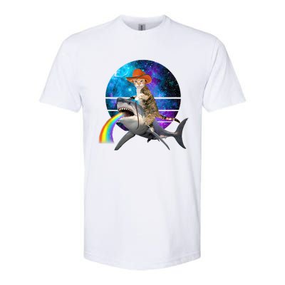 Funny Cat Riding Shark Puking Rainbow Galaxy Space Humor Pun Ank Op Softstyle CVC T-Shirt