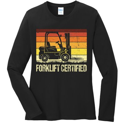 Forklift Certified Retro Forklift Operator Forklift Driver Ladies Long Sleeve Shirt
