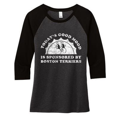 Funny Cute Retro Vintage Boston Terriers Boston Terrier Dog Women's Tri-Blend 3/4-Sleeve Raglan Shirt