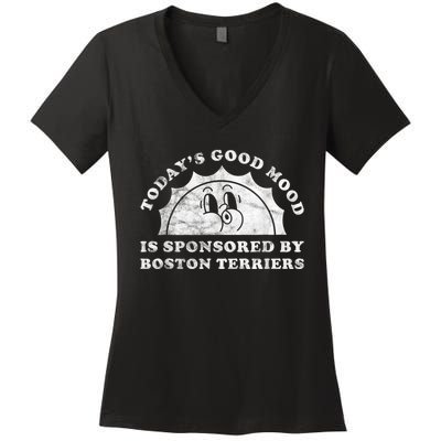 Funny Cute Retro Vintage Boston Terriers Boston Terrier Dog Women's V-Neck T-Shirt