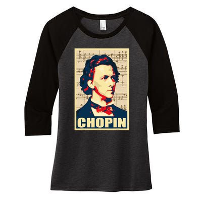 Frederic Chopin Retro Propaganda Women's Tri-Blend 3/4-Sleeve Raglan Shirt