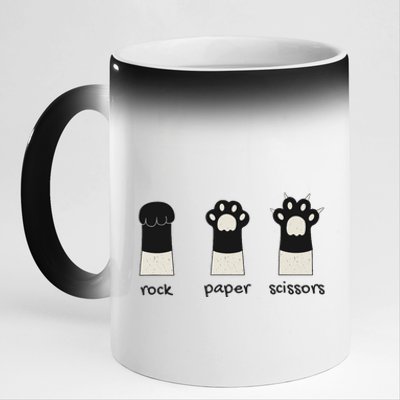 Funny Cat Rock Paper Scissors Cute Cat Paws 11oz Black Color Changing Mug