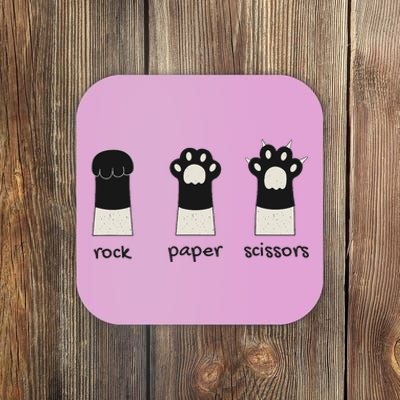 Funny Cat Rock Paper Scissors Cute Cat Paws Coaster