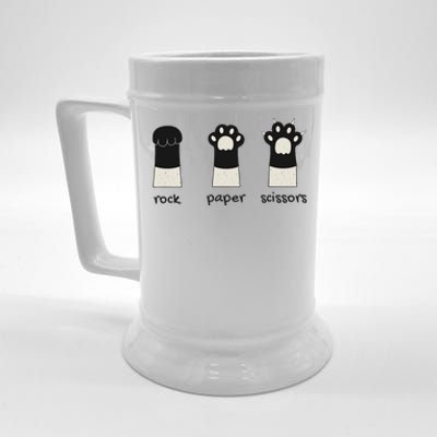 Funny Cat Rock Paper Scissors Cute Cat Paws Beer Stein