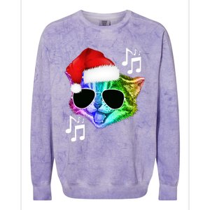 Funny Colorful Rainbow Dj Music Kitty Cat Santa Christmas Gift Colorblast Crewneck Sweatshirt